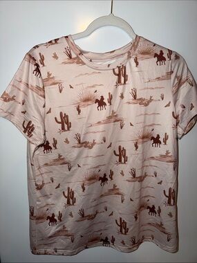 SHEIN Pink Desert Print Short Sleeve Tee